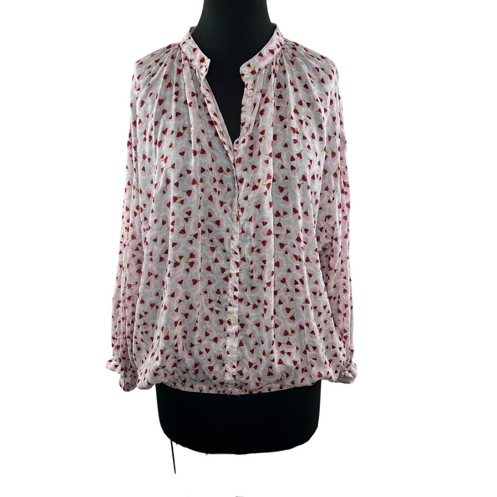 Anna Glover x H&M Floral Print Button-Down White Red Long Sleeves Size 6